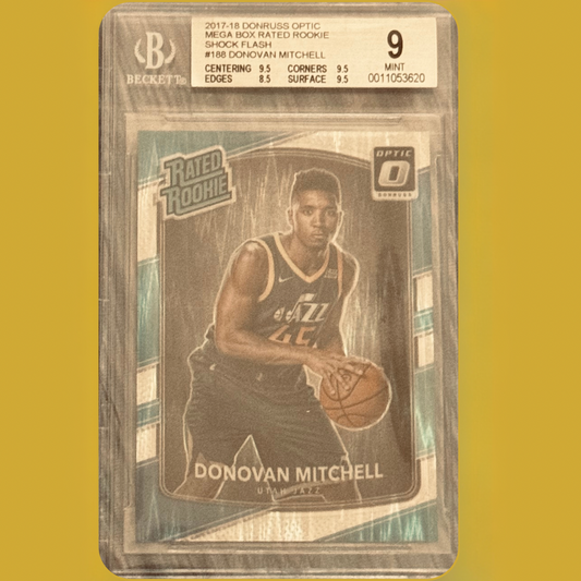 2017-18 DONRUSS OPTIC MEGA BOX RATED ROOKIE
SHOCK FLASH
#188 DONOVAN MITCHELL BGS 9